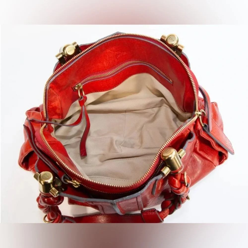 Chloe Burnt Orange Leather Satchel with Braided Straps - Picture 4 of 16